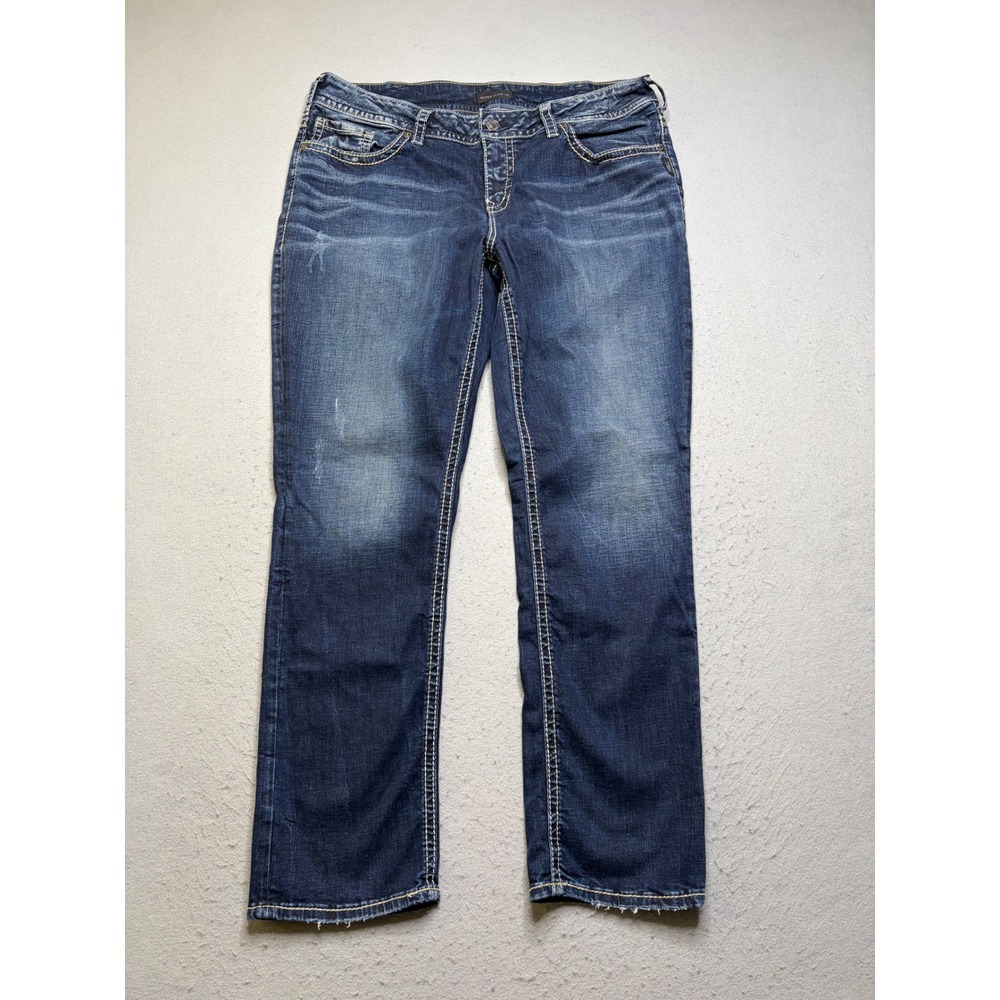 Silver Jeans Co Suki Straight Women 18/L30 Blue Dark Wash Contrast Stitch Denim